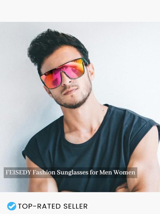 Oversized Flat Top Mirrored Sunglasses UV400 Unisex Square Shield Sunnies main image 5